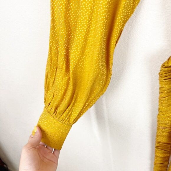 Ronny Kobo Yellow Silk Slit Maxi Sundress Belted V-neckline large - Picture 4 of 9